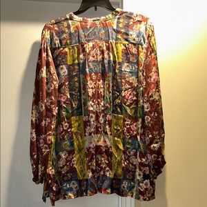 Johnny Was Floral Button-Up Silk Blouse